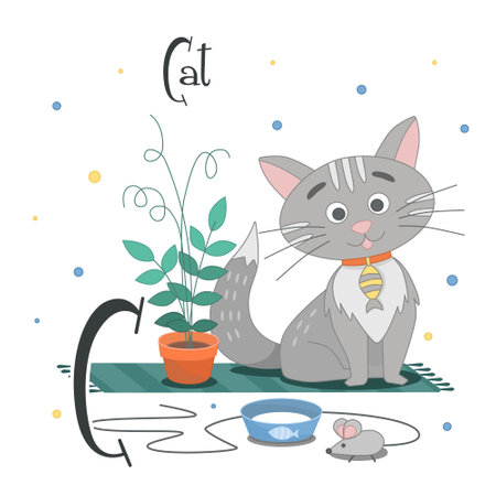 Cute animal alphabet. Cute cartoon Cat and mouse toy. Vectorのイラスト素材