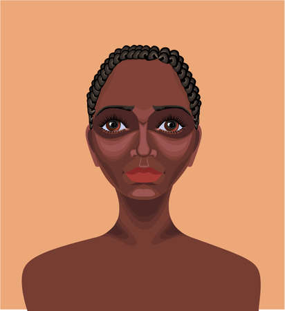Beautiful black African girl with short curly hair,  brown eyes and serious appearance  Drawn with path toolのイラスト素材