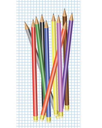 Differently colored pencils with eraser  on a graph paper  のイラスト素材