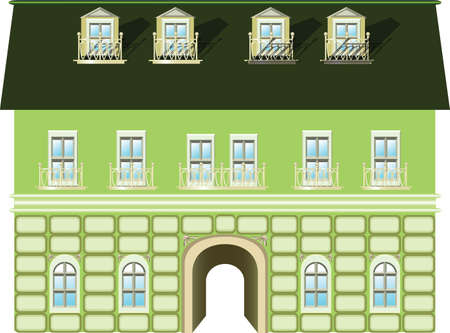  A beautiful isolated single retro building with  arc, balcony  and windows.のイラスト素材