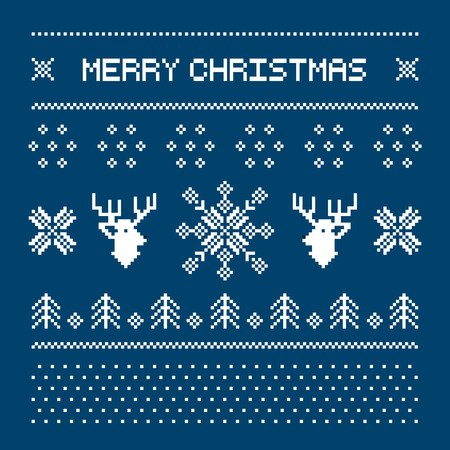 Pixel deers and christmas trees on the white background. Christmas winter pattern print for jersey or t-shirtのイラスト素材