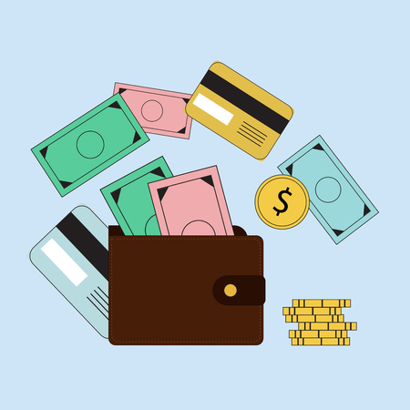 Investing and Personal Finance, Credit and Budgeting. Cashflow management and financial planning. E-commerce. Vector illustrationのイラスト素材