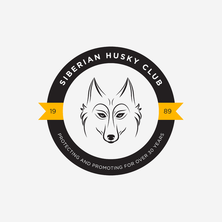 Vector image of a dog siberian husky design on white background and yellow background, Logo, Symbol, Animals. Siberian Husky Clubのイラスト素材