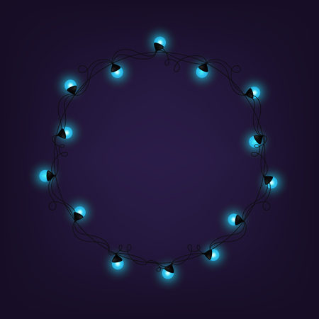 Christmas and New year light garlands like frame on a blue background, vectorのイラスト素材