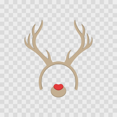 Funny mask with Christmas reindeer horns isolated on transparent checkered, vector illustration. Cartoon Cute Headband with Earsのイラスト素材