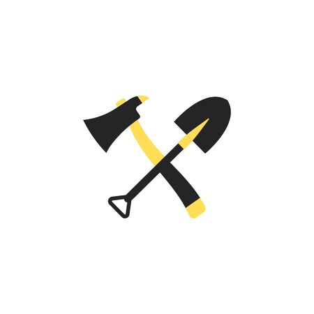 Fire shovel and ax. Single silhouette fire equipment icon. Vector illustration. Flat style.のイラスト素材