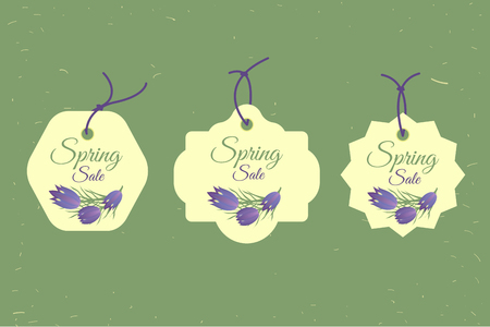 Spring sale banners poster tag design, voucher template. Big set. Floral frame for text, isolated on white background. Vector illustrationのイラスト素材