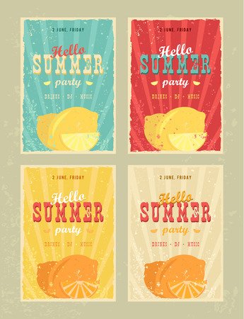 Set of retro summer holiday posters. Travel and vacation vintage signs collection. Sun summer and the sea promotional banners. Beach party vector design concept. Motivational summer ads and messagesのイラスト素材