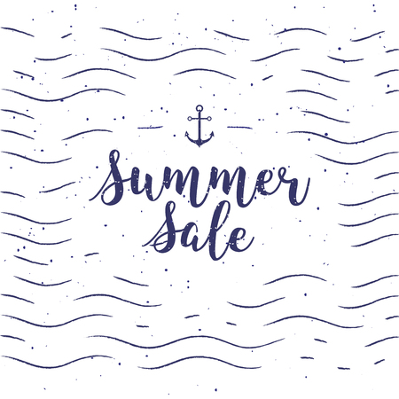 vector typographic illustration of handwritten Sale retro label with light rays. Promotional lettering compositionのイラスト素材