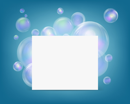 Blank banner with soup colorful babble. Soap bubbles wonderful colorful vectorのイラスト素材
