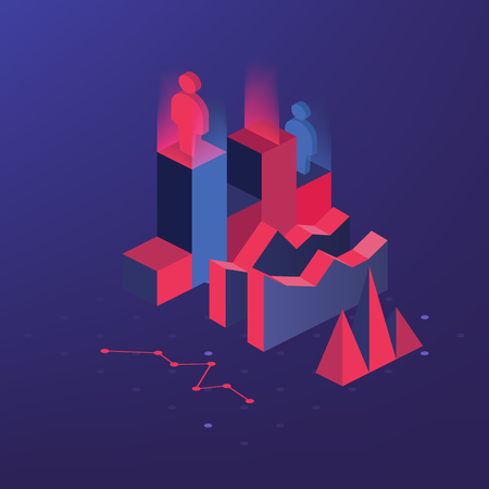 Web banner with neon light and modern 3d isometric infographic for your business presentations. Isometric gradient style. Home page concept. UI design mockupのイラスト素材