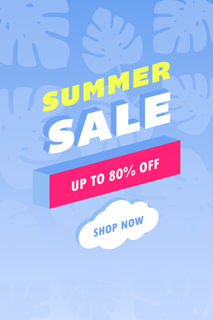 Summer sale design layout for banner, advertisement, card, poster etc. Background with trendy stripes, coconut palm leaves and gradient backgroundのイラスト素材