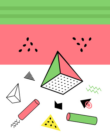 Geometric elements in the Memphis style, colorful geometric chaos. Retro 80s style. Vector illustrationのイラスト素材