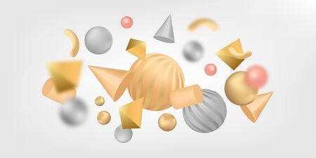 Creative design poster, minimal art trendy vector illustration. Abstract background with shapes 3d. Pattern with geometric figures. Realistic isometric elements of designのイラスト素材