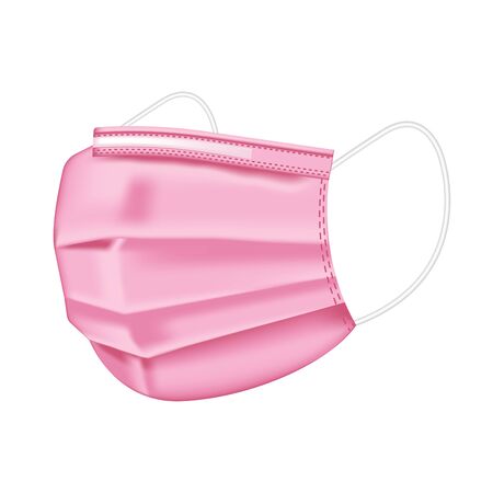 Medical pink mask isolated on white background. Doctor mask and corona virus protection. Realistic protective medical face mask front side vector. Medical mask for doctors and patients.のイラスト素材