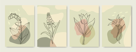 Botanical print boho minimalist printable wall art abstract home decor floral print bohemian art work, vector. Luxury cover design template.のイラスト素材