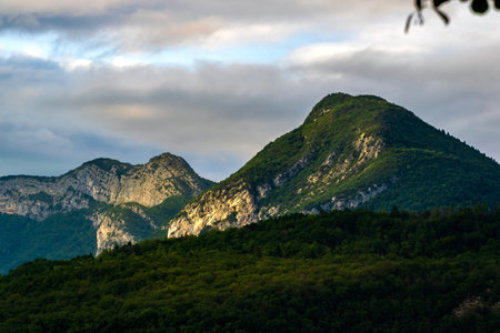 Mountains at sunset in Annecy, France, Europe.の写真素材