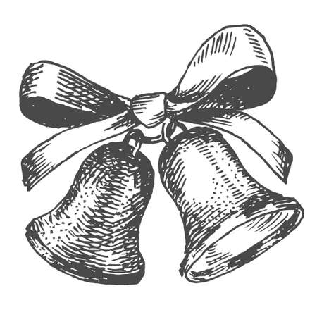 Set of Christmas and New Year decoration with bell. Holiday hand drawn illustration.のイラスト素材