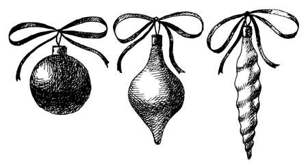 Set of Christmas decoration with toy, hand drawing sketch new year vector illustrationのイラスト素材