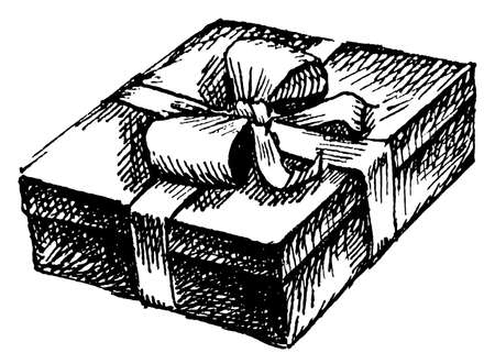 Gift box hand drawn vector illustration. Realistic sketch. Christmas. Valentineの写真素材