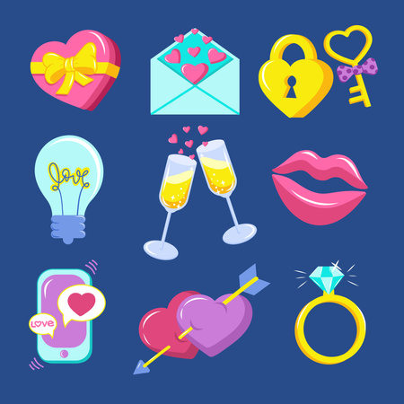 Colorful Valentines Day vector setのイラスト素材
