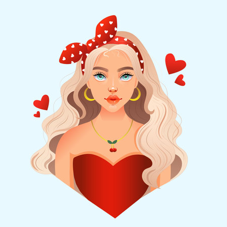 Illustration of a beautiful blonde girl in love in vector designのイラスト素材
