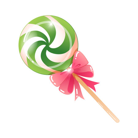 Vector illustration of Christmas lollipop on a stick with a bow in cartoon styleのイラスト素材