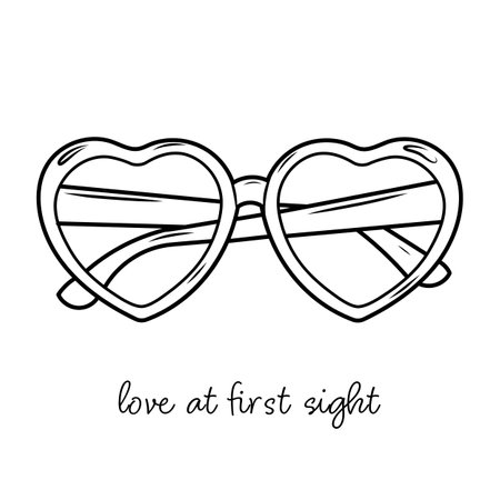 Hand drawn vector illustration of sunglasses in heart shaped frames. Romantic doodle sketch for valentines day.のイラスト素材