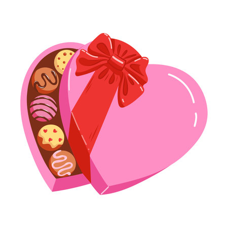 Hand drawn vector illustration of a heart shaped chocolate candy gift box. Sweet Valentines Day presentのイラスト素材