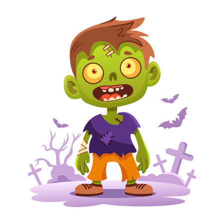 Fun and spooky vector illustration of cute zombie boy, perfect for Halloween themes, kids designsのイラスト素材