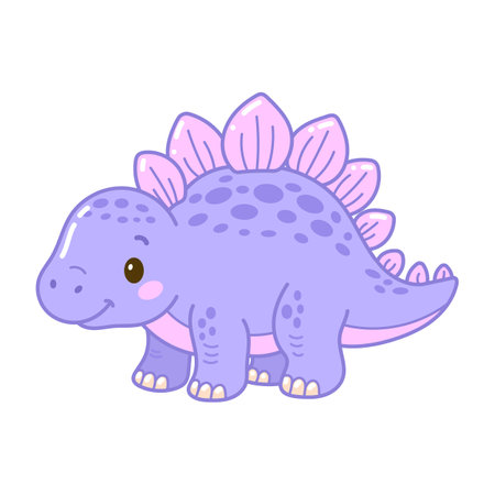 Cute smiling stegosaurus in purple with soft pink plates, perfect for kids prints and designsのイラスト素材