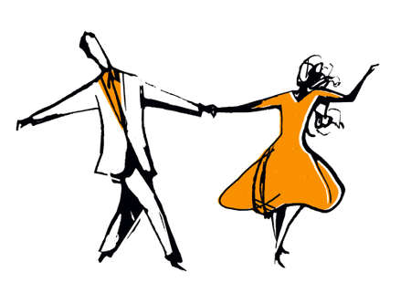 Swing dancing, a couple with movement and in a dynamic attitudeのイラスト素材