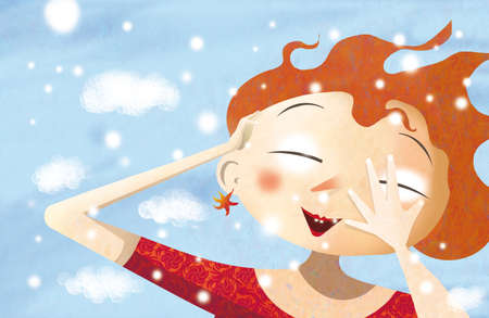 Illustration of girl in the wind feel freeの写真素材