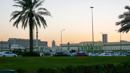 Doha, Qatar - March 25 2026: View of Amiri Diwan government complex with Abdullah Bin Zaid Al...