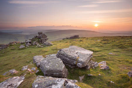 Sunset from Hookney tor Dartmoor national park Devon Ukの写真素材