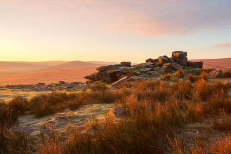 Rowtor sunrise Dartmoor Devon Ukの写真素材