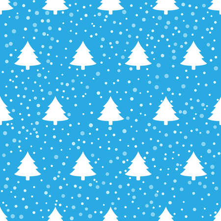 Seamless pattern with cartoon Christmas trees with snowflakes on a neutral backgroundのイラスト素材