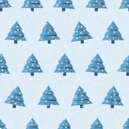 Seamless pattern with cartoon Christmas trees with snowflakes on a neutral backgroundのイラスト素材