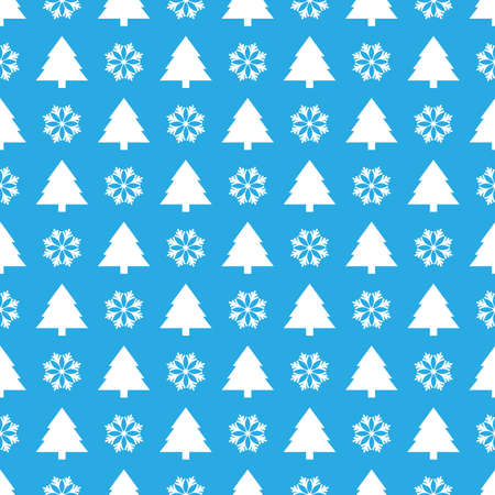 Seamless pattern with cartoon Christmas trees with snowflakes on a neutral backgroundのイラスト素材