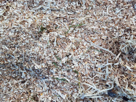 Wood shavings and chips texture closeupの写真素材