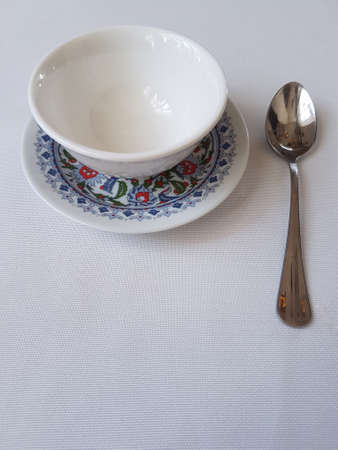 Two empty tea bowls in a restaurant Oriental ornamentの写真素材