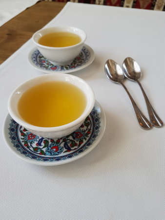 Two tea bowls in a restaurant Oriental ornamentの写真素材