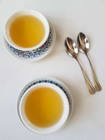 Two tea bowls in a restaurant Oriental ornamentの写真素材