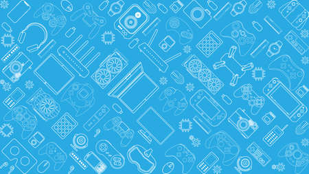 Gadgets and devices pattern collection Set of computer hardware components and electronics accessoriesの写真素材