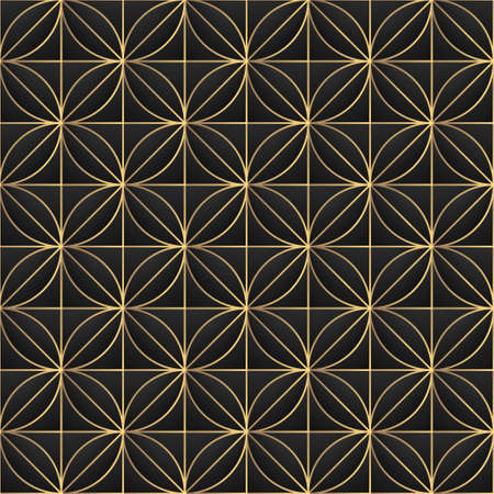 Dark Geometric grid background Modern dark abstract seamless Gold and black textureの写真素材