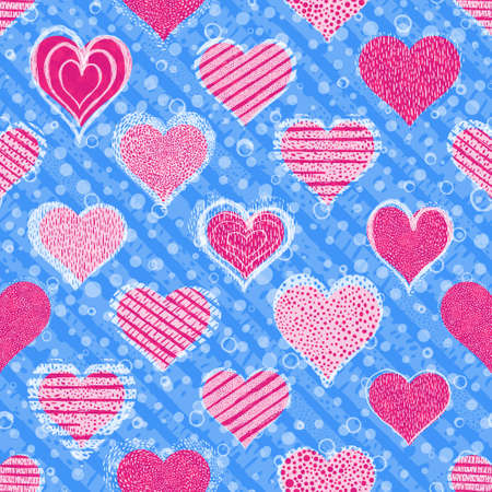 Hearts seamless pattern Grunge Hand drawn Valentine's day backgroundの写真素材