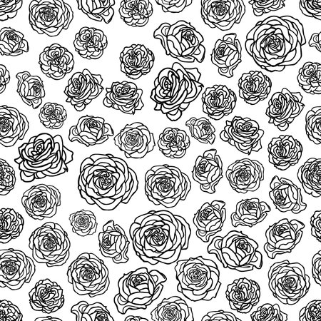 Vintage floral Hand drawn roses seamless pattern Abstract doodle backgroundの写真素材