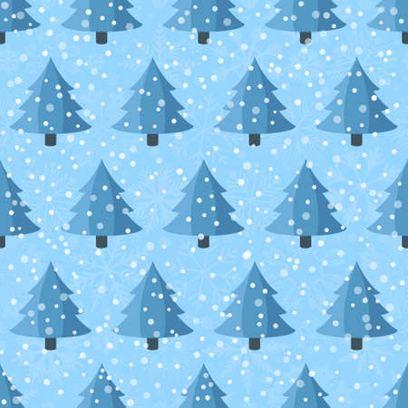 Seamless pattern with cartoon Christmas trees with snowflakes on a neutral backgroundの写真素材