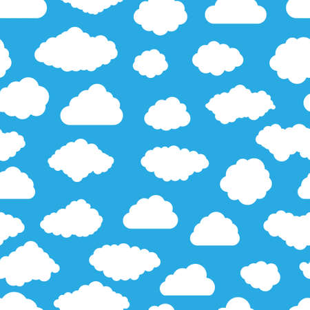 Set of vector Cloud Icons in cartoon style on blue backgroundの写真素材