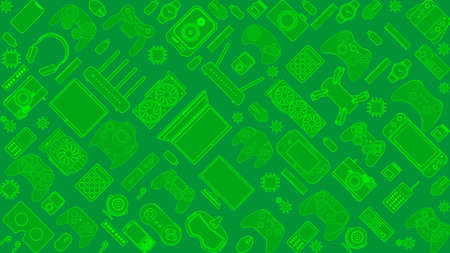 Gadgets and devices pattern collection Set of computer hardware components and electronics...